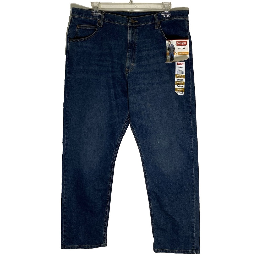 Wrangler Jeans Mens 40x32 Blue Denim Five Star Premium Relaxed Fit Comfort Flex